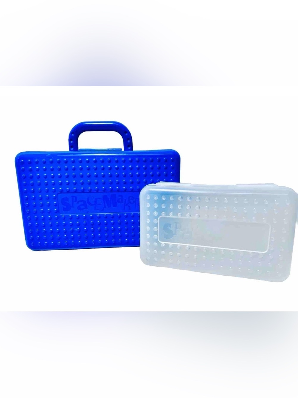 Spacemaker Vintage 90s Blue & Frosted With Handle & Clear Pencil Box Cases Set